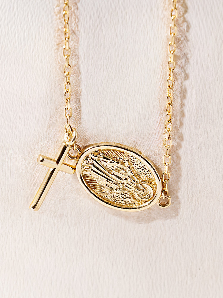 14K Saint Drop Cross Bracelet