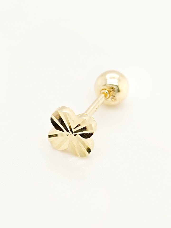 14K Solid Gold Shining Clover Cutting Cartilage Earring 20G