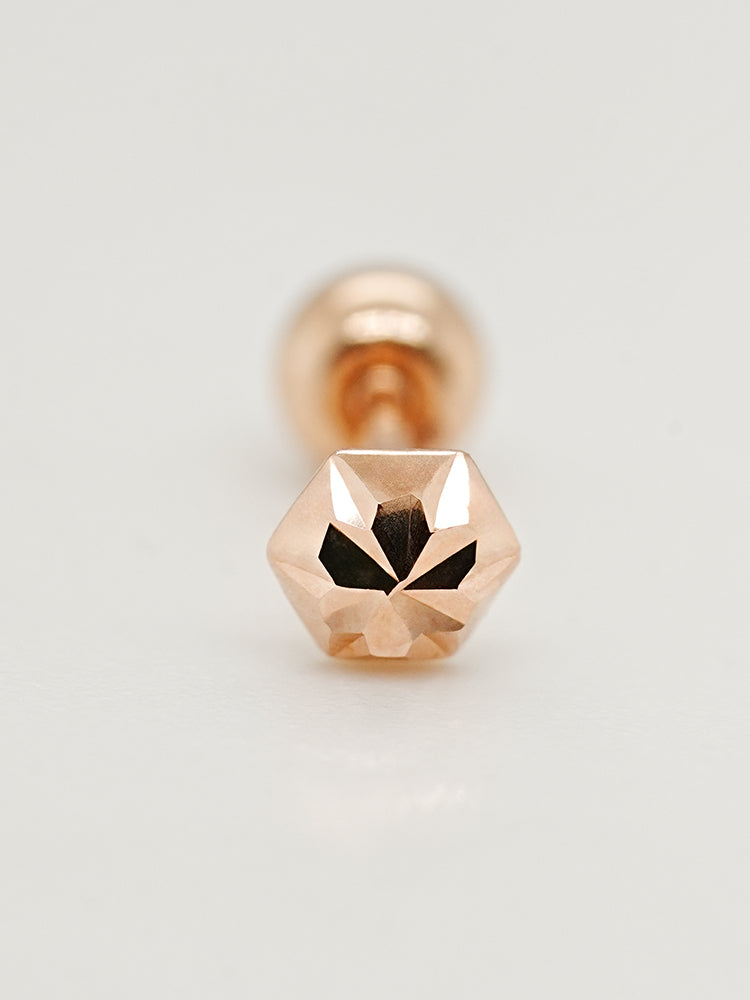 14K Solid Gold Shining Hexagonal Cutting Cartilage Earring 20G
