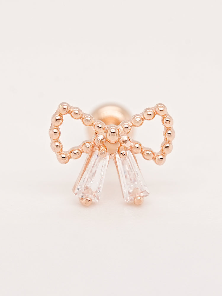 14K Solid Gold Shining Ribbon Knot Cartilage Earring 20G