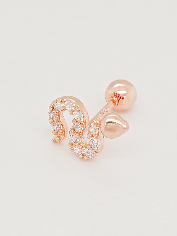 14K Solid Gold Bling Snake Cubic Cartilage Earring 20G