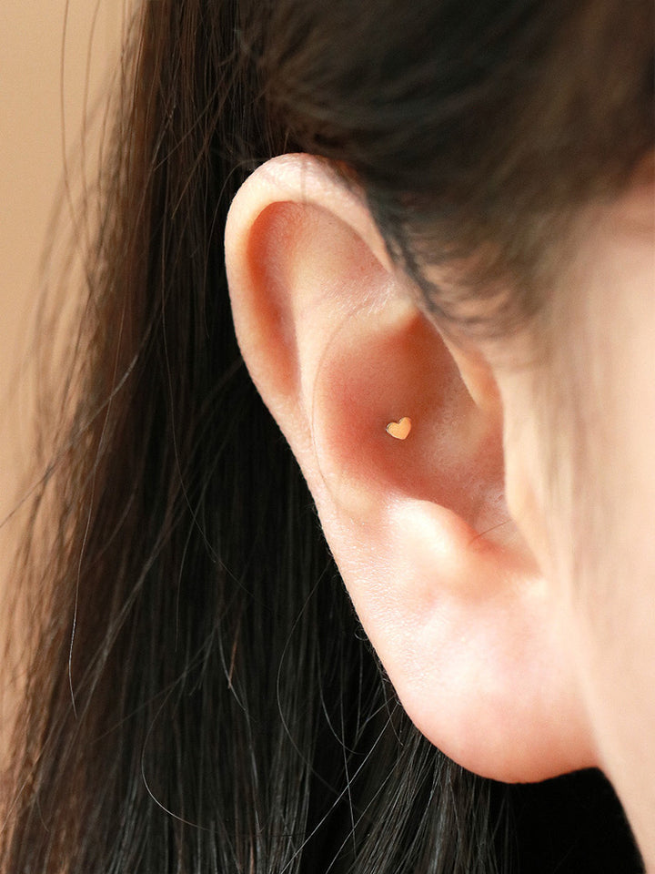 14K Solid Gold Tiny Heart Star Moon Internally Threaded Labret Piercing 20G