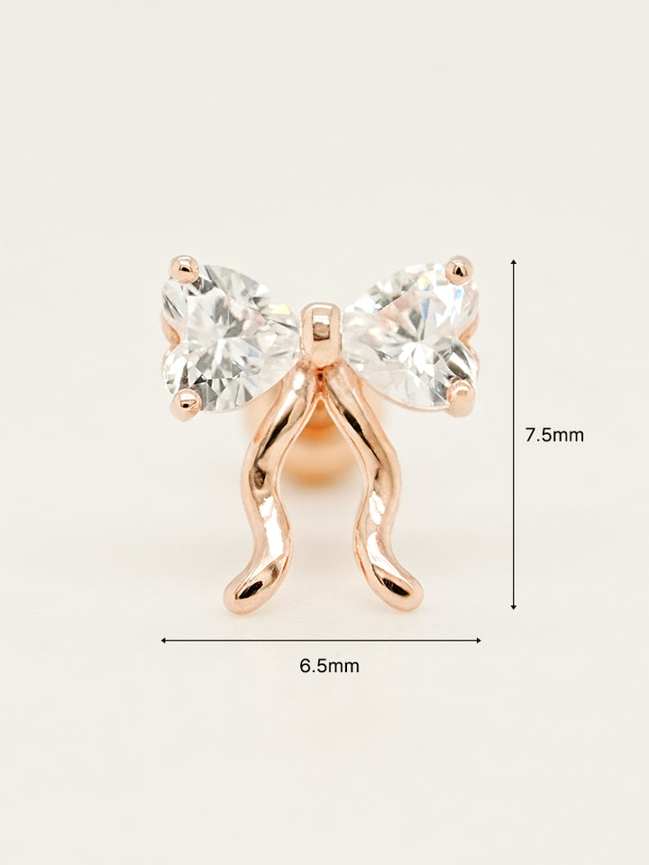 14K Solid Gold Balletcore Cubic Ribbon Cartilage Earring 20G