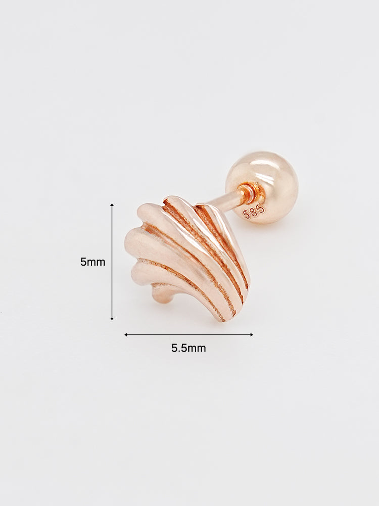 14K Solid Gold Bold Mini Shell Cartilage Earring 20G