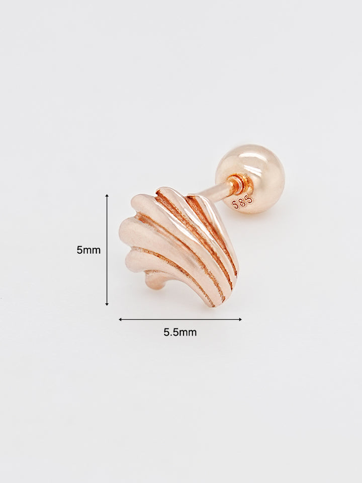 14K Solid Gold Bold Mini Shell Cartilage Earring 20G