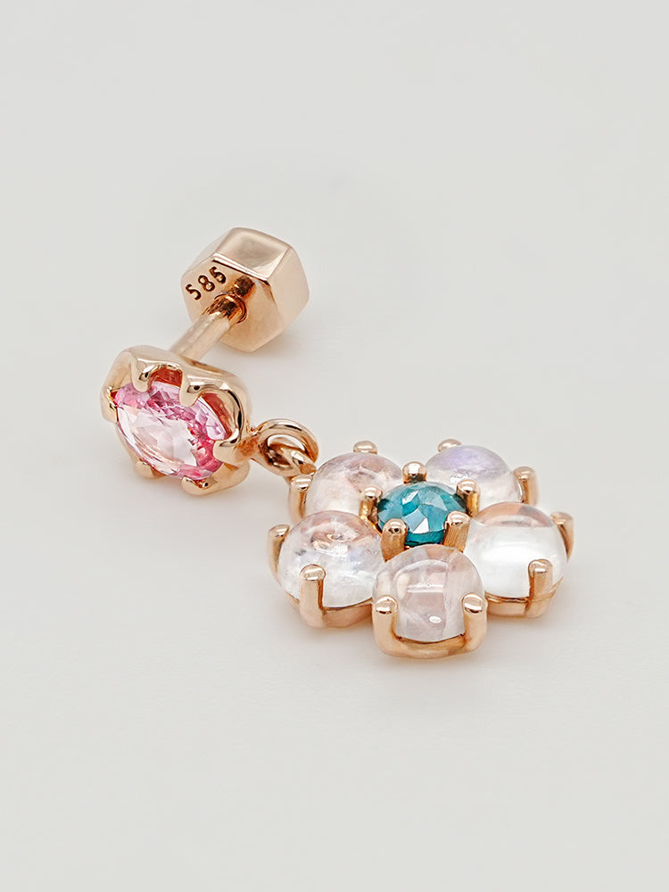 14K Solid Gold Brightening Sapphire Flower Drop Cartilage Earring 18G