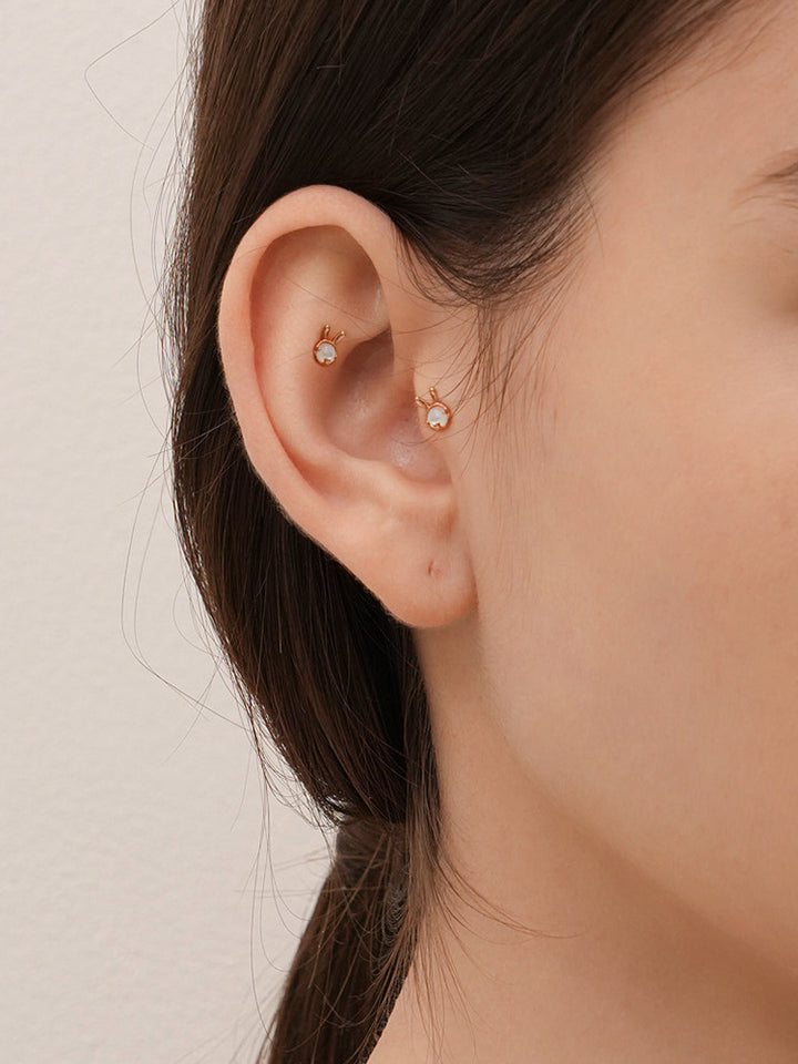 14K Solid Gold Bunny Bunny Carrot Rabbit Cartilage Earring 20G