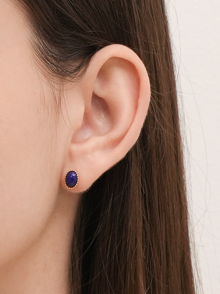 14K Gold Elegance Crown Lapis Lazuli Cartilage Earring 18G