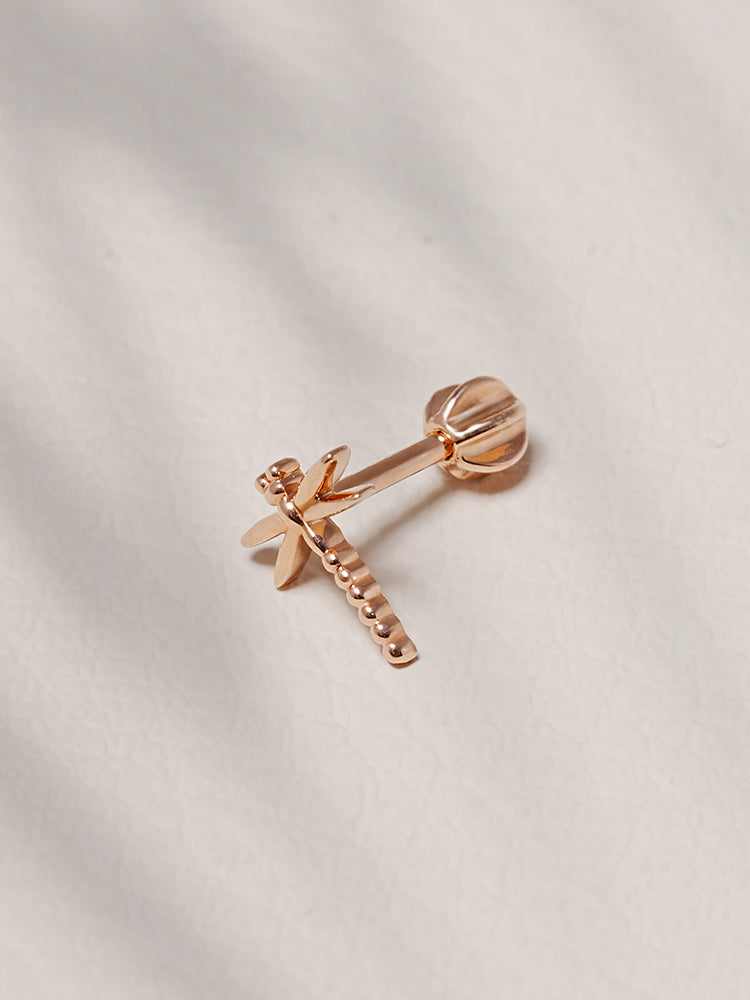 14K Solid Gold Flat Dragonfly Cartilage Earring 18G16G