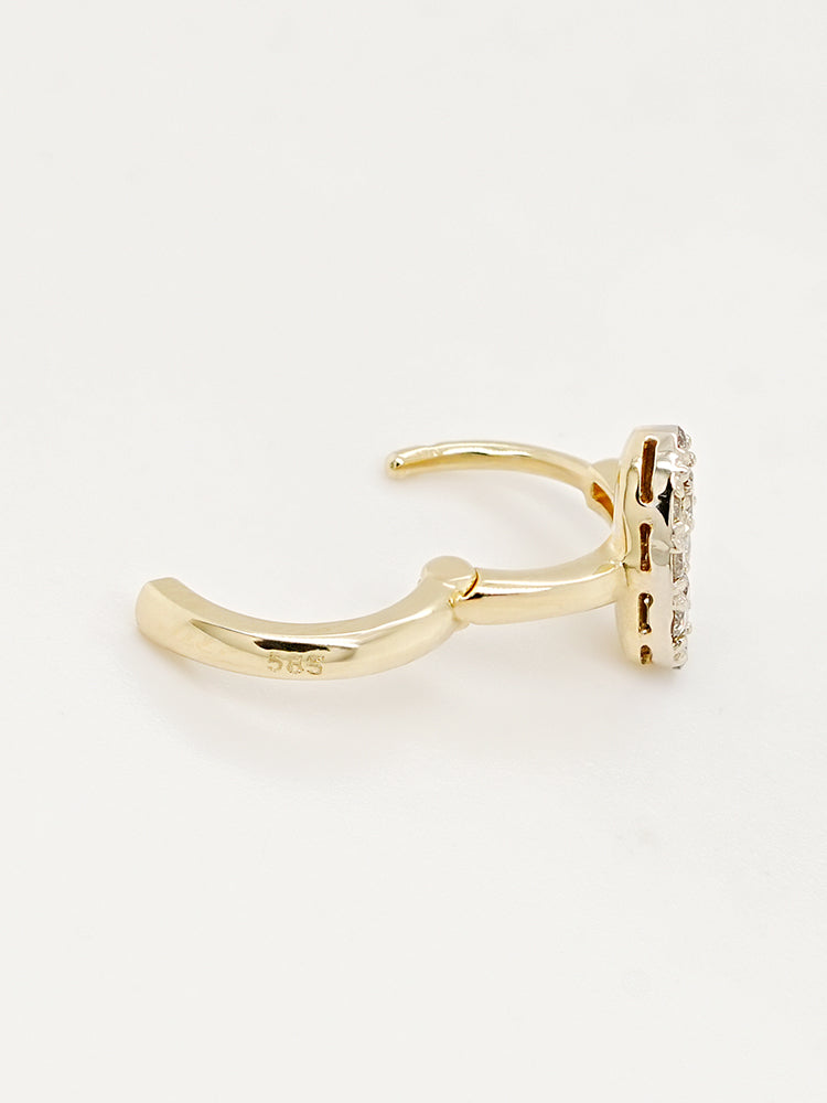 14K 18K Solid Gold Glitter Oval Diamond Cartilage Hoop Earring