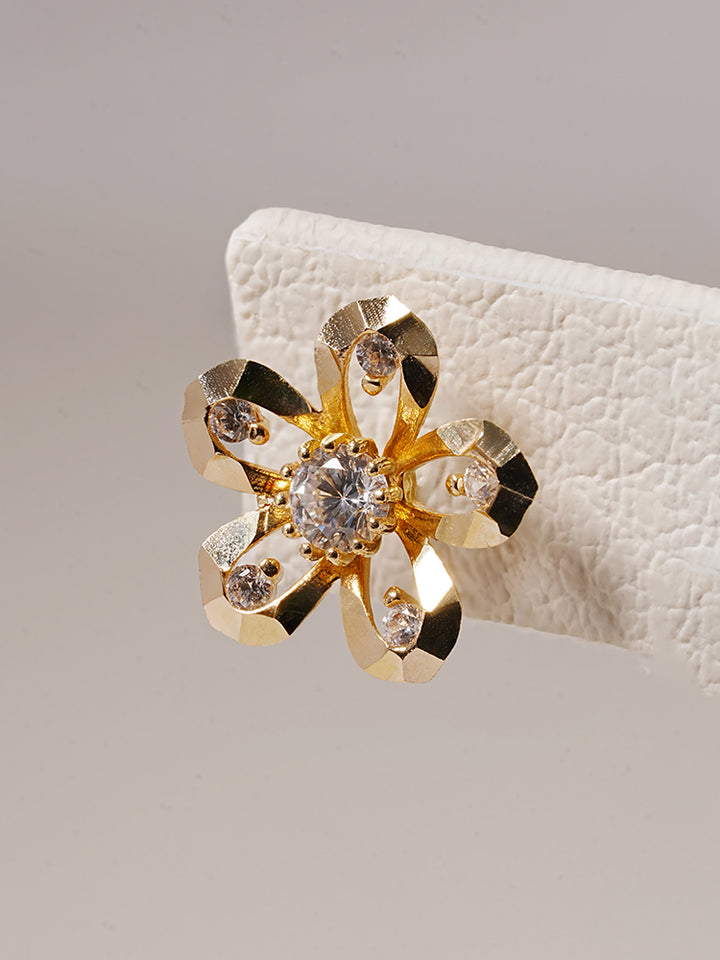 14K Solid Gold Glossy Cubic Flower Cutting Cartilage Earring 20G18G
