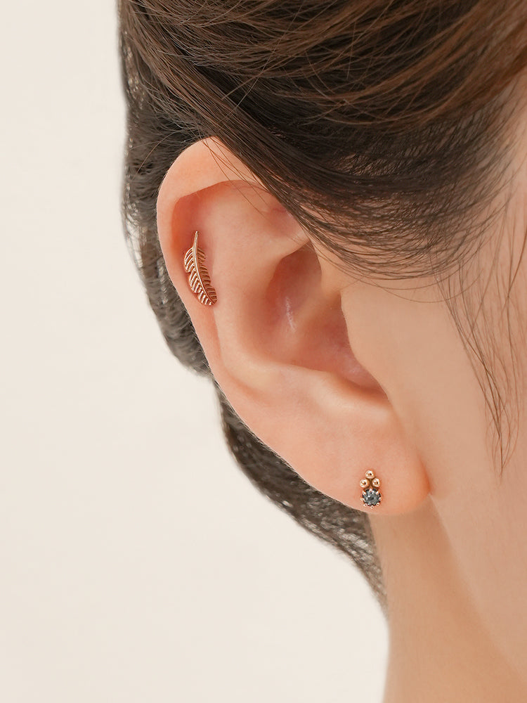 14K Solid Gold Golden Feather Cartilage Earring 18G