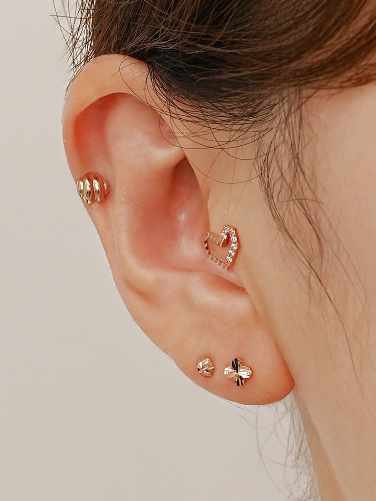 14K Solid Gold Half-and-Half Heart Cubic Cartilage Earring 20G