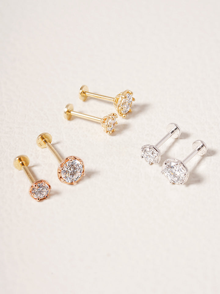 14K Solid Gold Lab Diamond Grace Internally Threaded Labret Piercing 20G