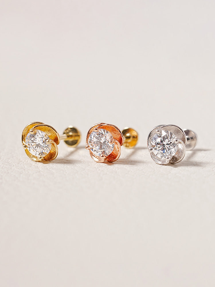 14K Solid Gold Lab Diamond Rose Internally Threaded Labret Piercing 20G