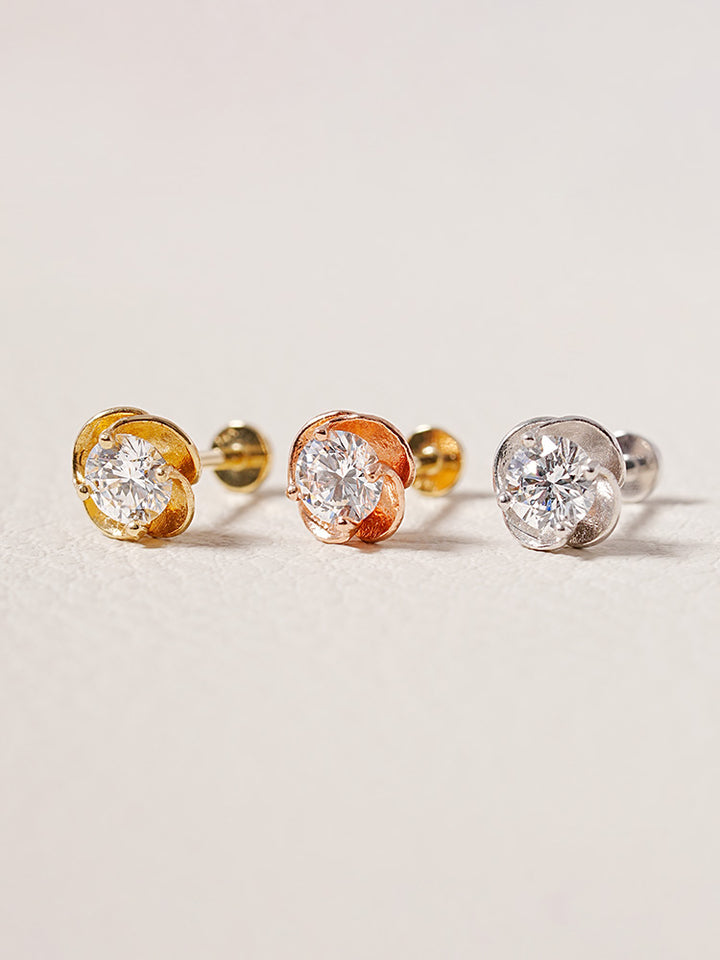 14K Solid Gold Lab Diamond Rose Internally Threaded Labret Piercing 20G