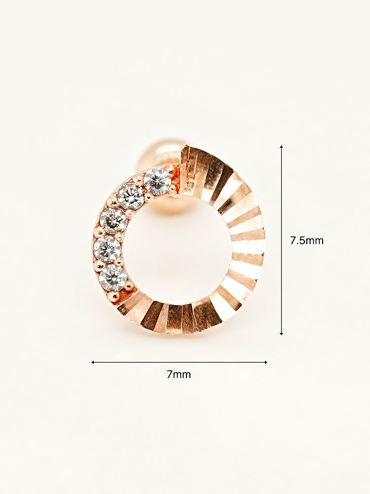 14K Solid Gold Jackpot Round Cut Cubic Cartilage Earring 20G