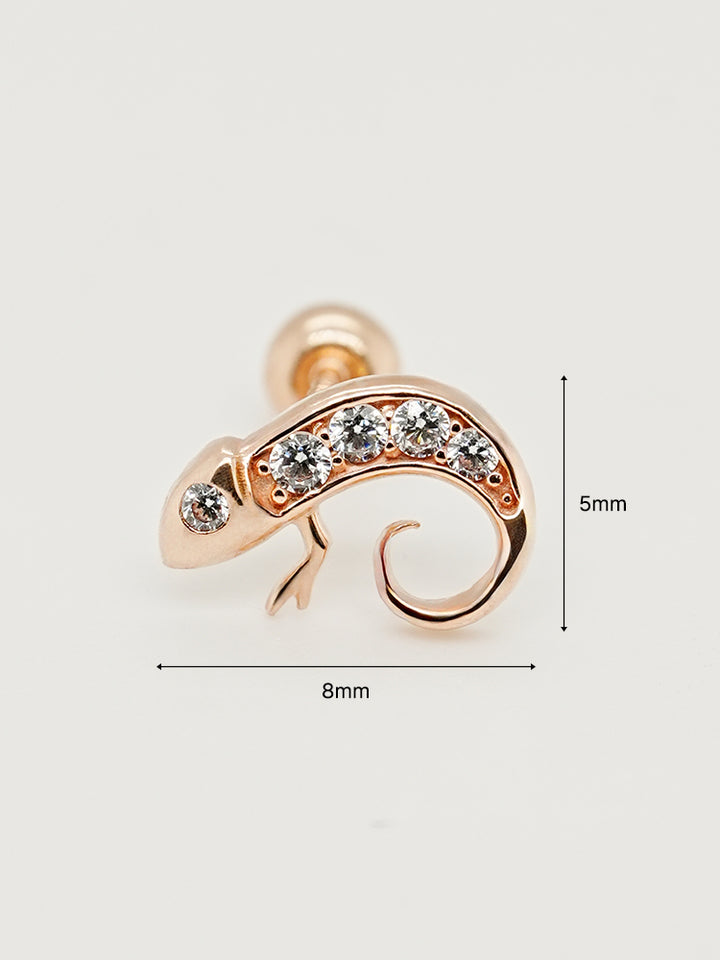 14K Solid Gold Kitsch Lizard Cubic Cartilage Earring 20G