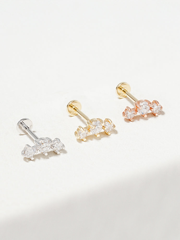 14K Solid Gold Lab Diamond Twinkle Crown Internally Threaded Labret Piercing 20G