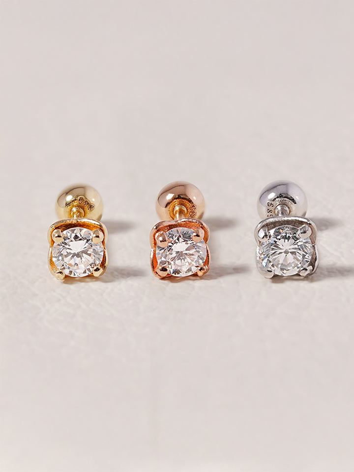 14K Solid Gold Lab Diamond Classic Square Cartilage Earring 20G18G16G