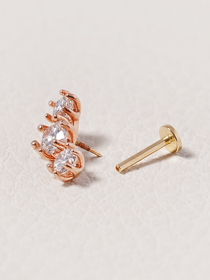 14K Solid Gold Lab Diamond Lumiere Internally Threaded Labret Piercing 20G