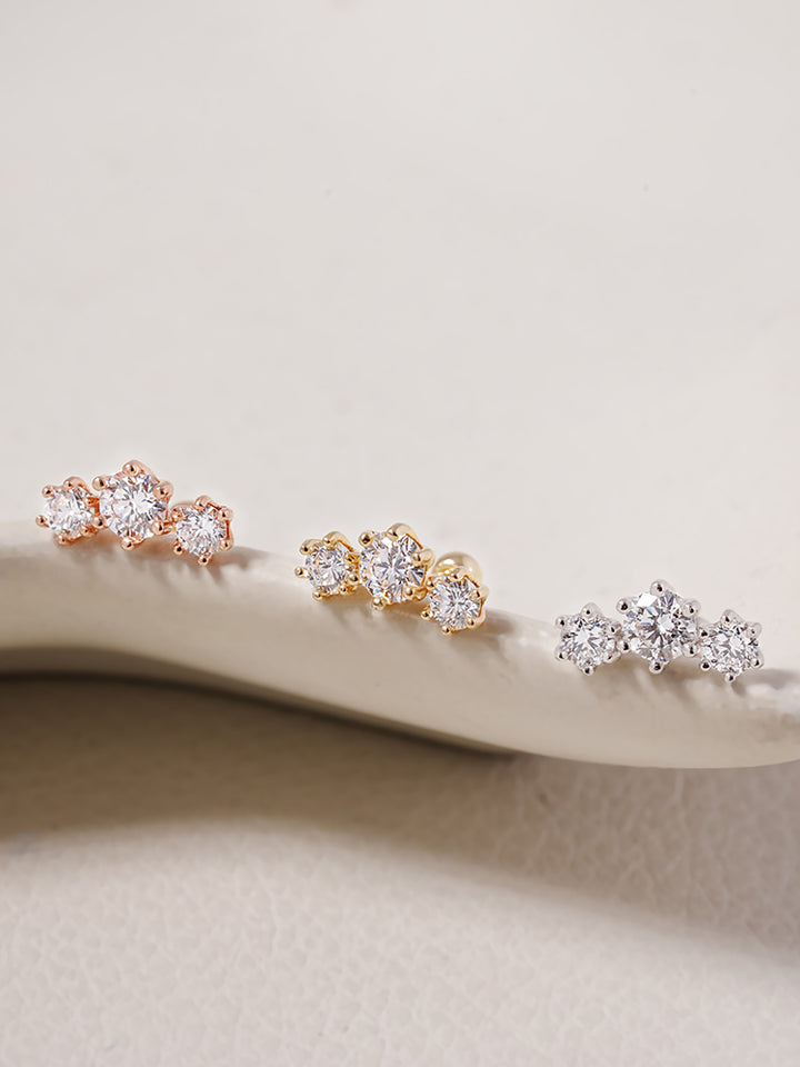 14K Solid Gold Lab Diamond Lumiere Cartilage Earring 20G18G16G