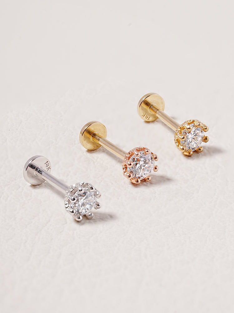 14K Solid Gold Lab Diamond Queen's Bloom Internally Threaded Labret Piercing 20G