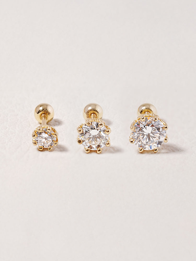 14K Solid Gold Lab Diamond Queen's Bloom Cartilage Earring 20G18G16G