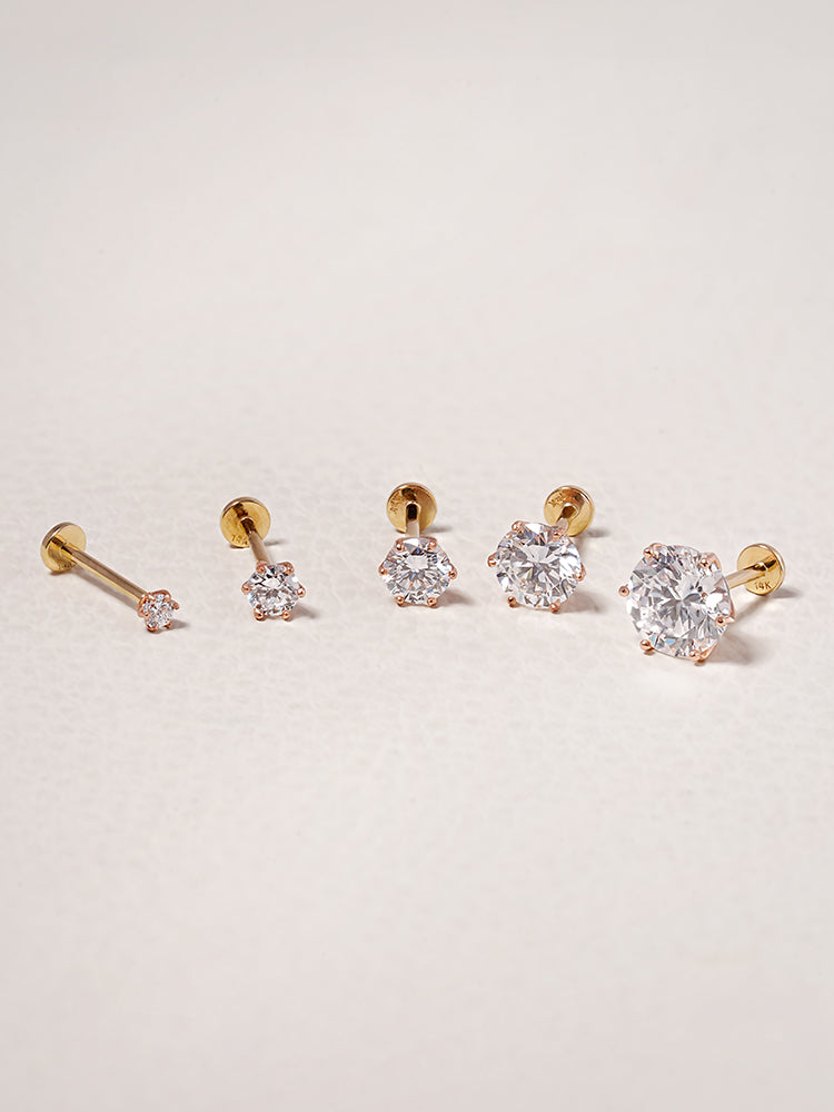 14K Solid Gold Lab Diamond Shine Classic Internally Threaded Labret Piercing 20G