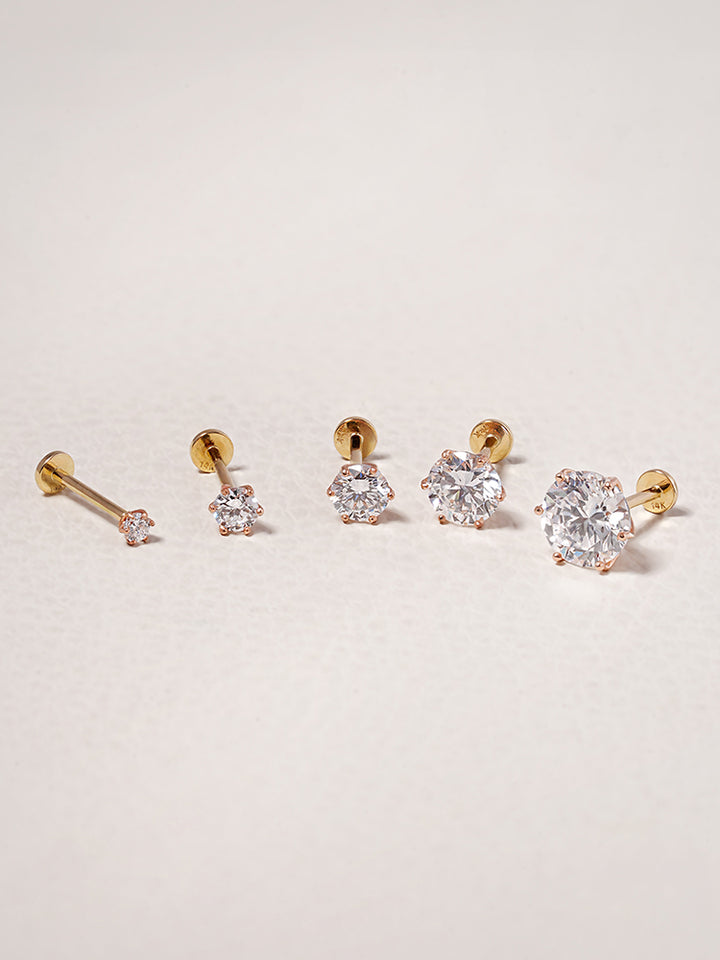 14K Solid Gold Lab Diamond Shine Classic Internally Threaded Labret Piercing 20G