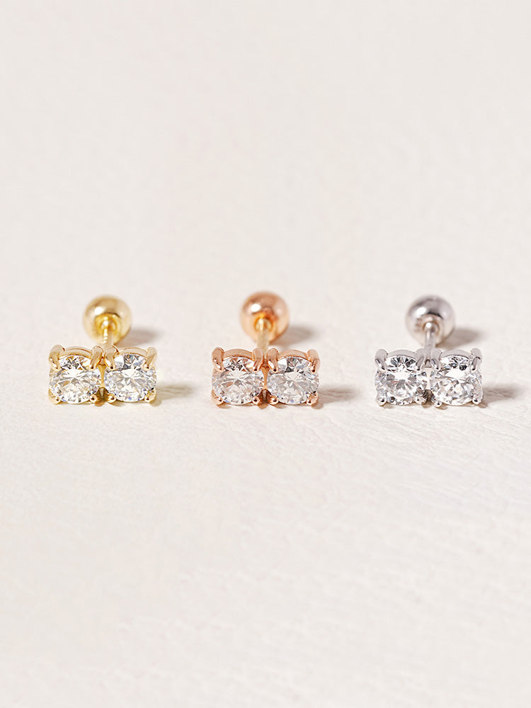 14K Solid Gold Lab Diamond Twin Stud Cartilage Earring 20G18G16G