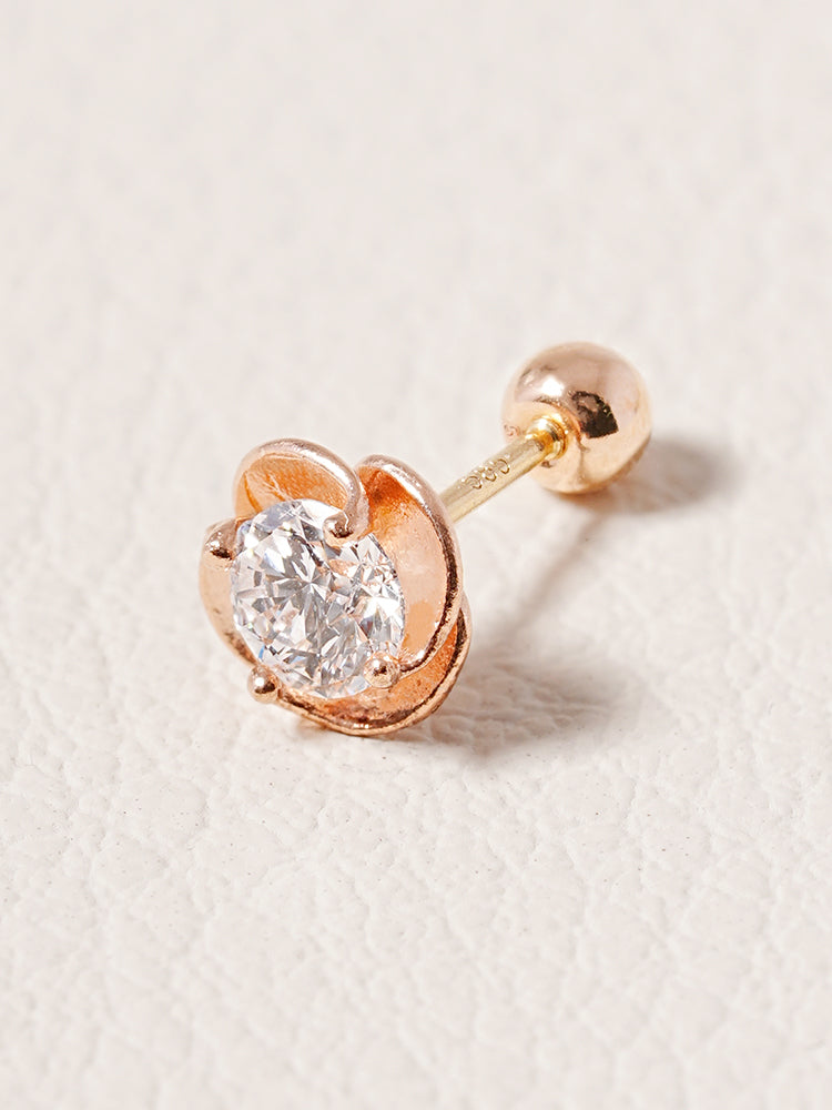 14K Solid Gold Lab Diamond Rose Cartilage Earring 20G18G16G