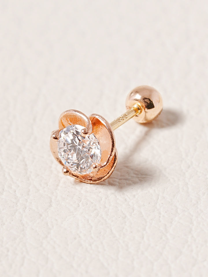 14K Solid Gold Lab Diamond Rose Cartilage Earring 20G18G16G