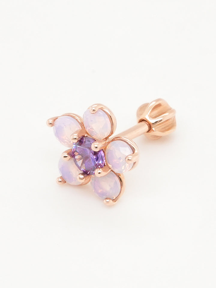 14K Solid Gold Lilac Blossom Cartilage Earring 18G16G
