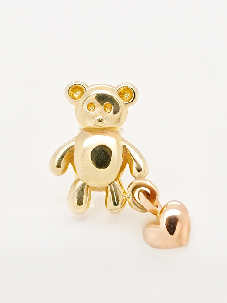14K Gold Love Heart Bear Cartilage Earring 18G16G