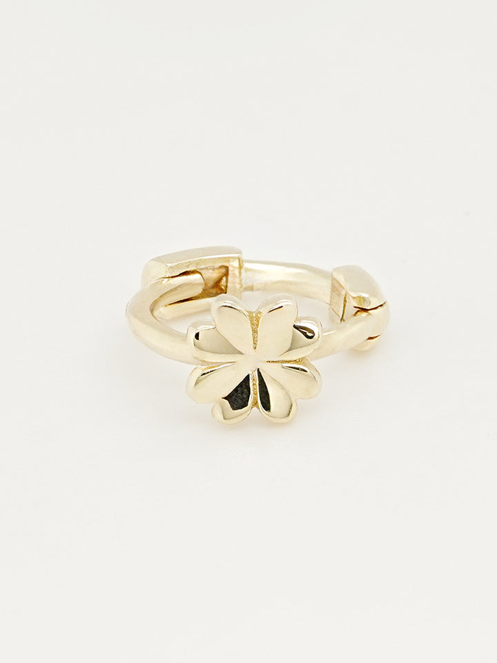14K 18K Solid Gold Lucky Clover Mini Flower Cartilage Hoop Earring