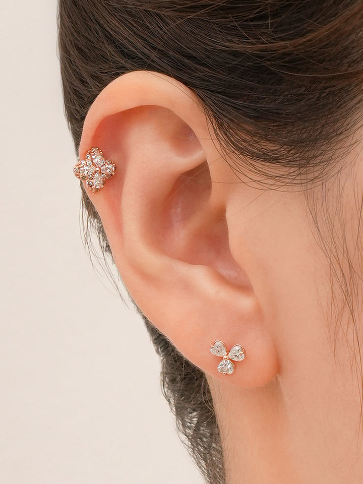 14K Gold Lucky Clover Cartilage Earring 18G16G