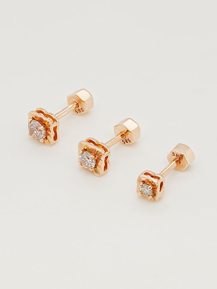 14K Gold Lumilight Golden Square Diamond Cartilage Earring 18G