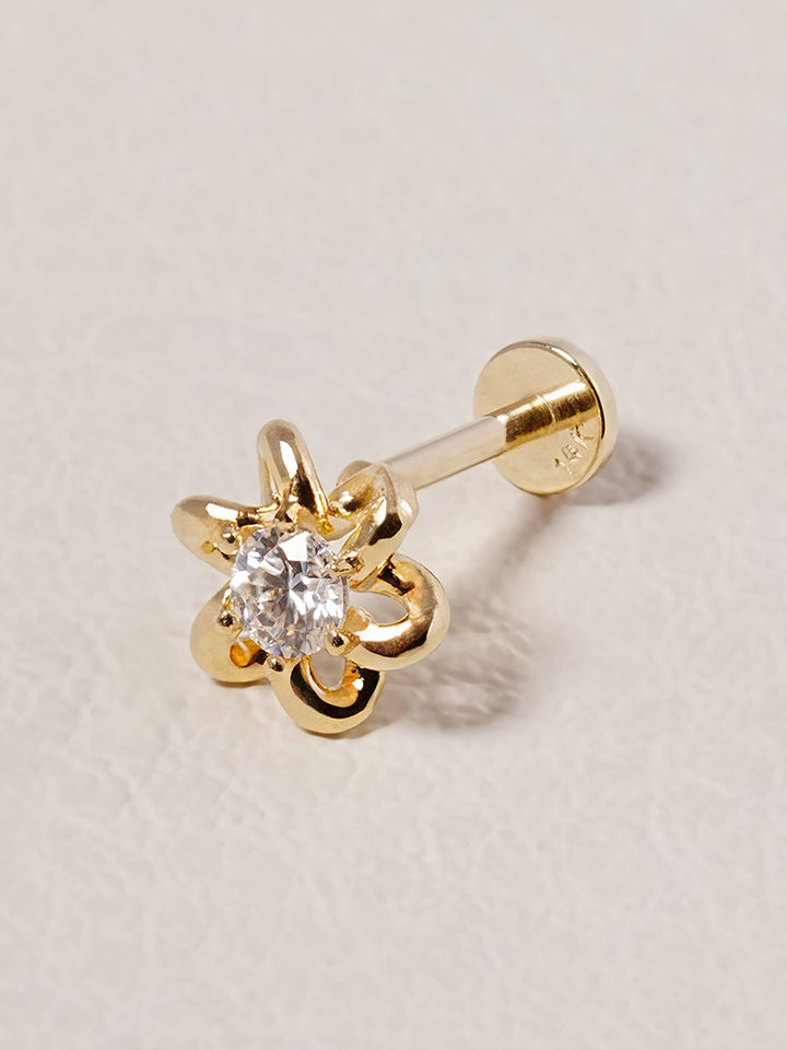14K Solid Gold Moissanite Dia Daisy Loop Internally Threaded Labret Piercing 20G