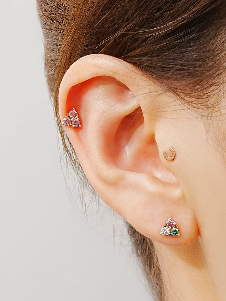 14K Solid Gold Moissanite Dia Trio Internally Threaded Labret Piercing 20G