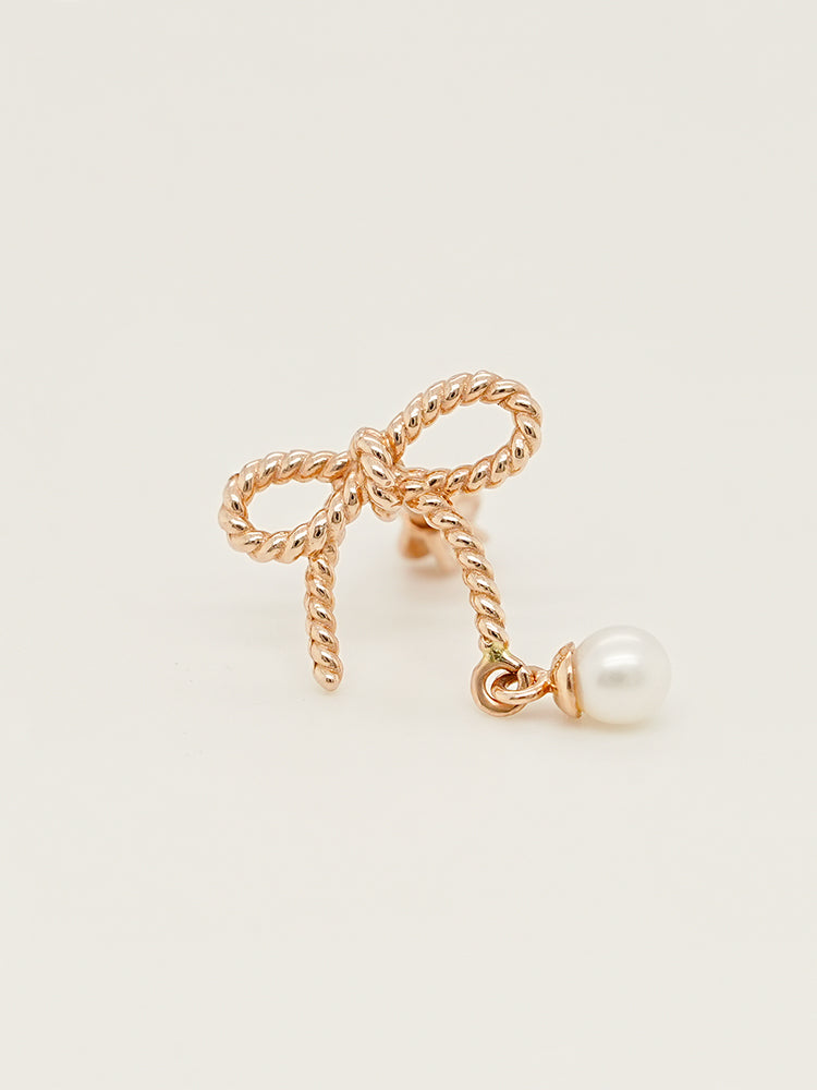 14K Gold Rose Ribbon Freshwater Pearl Drop Cartilage Earring 18G16G