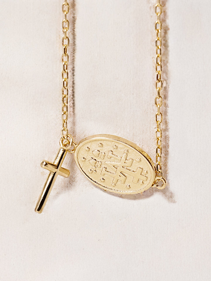 14K Saint Drop Cross Bracelet