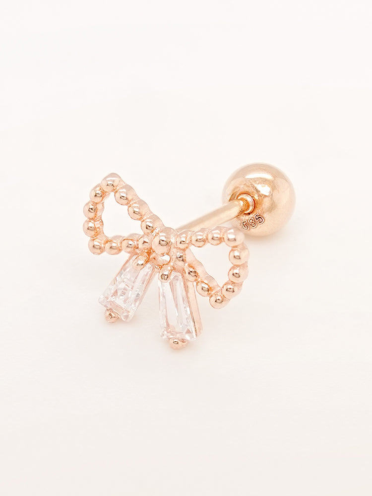 14K Solid Gold Shining Ribbon Knot Cartilage Earring 20G