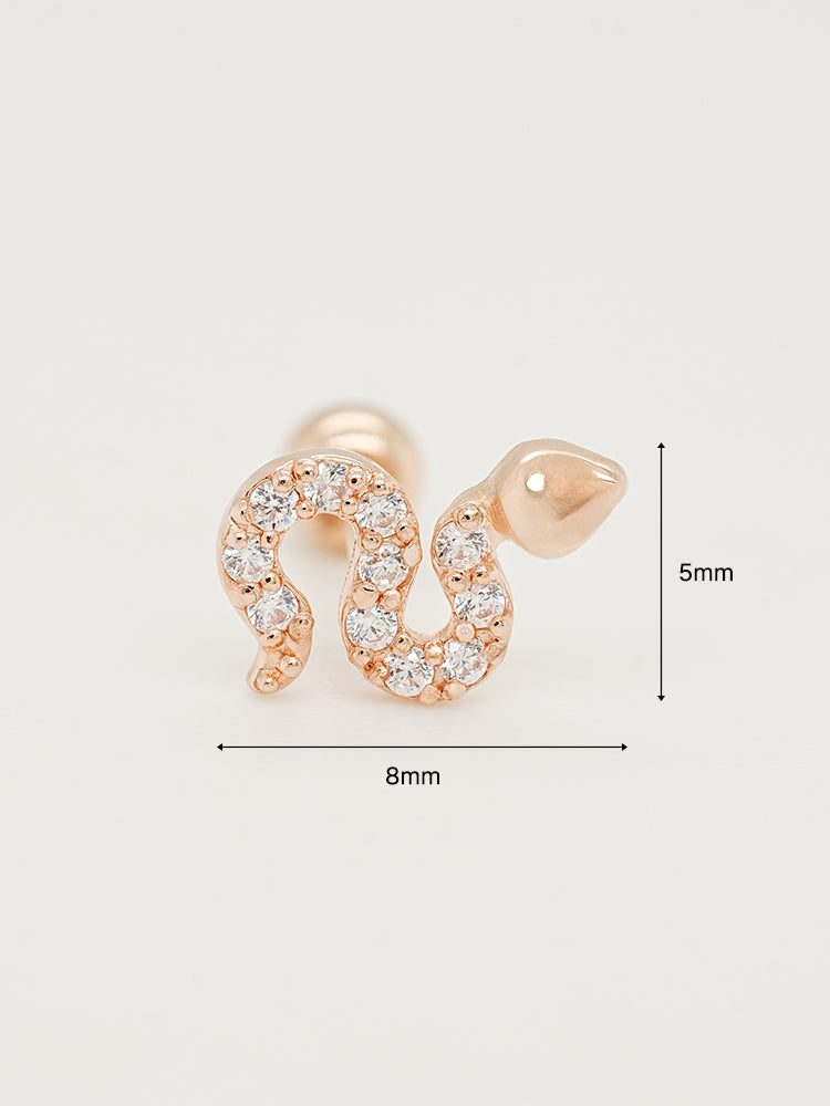 14K Solid Gold Bling Snake Cubic Cartilage Earring 20G