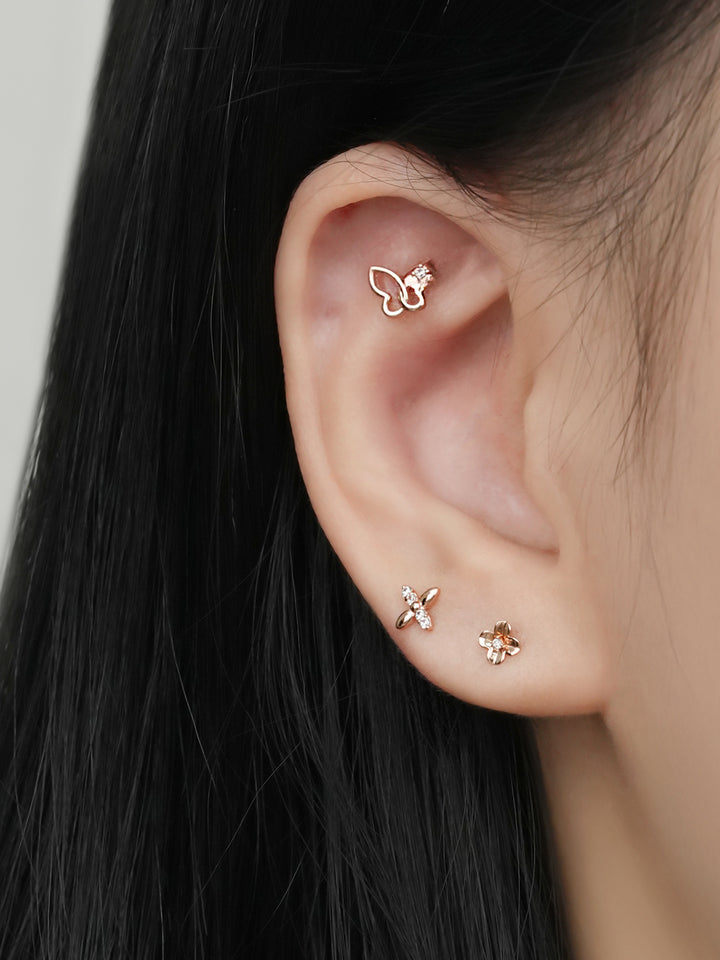 14K Solid Gold Mini Bloom Cubic Cartilage Earring 20G