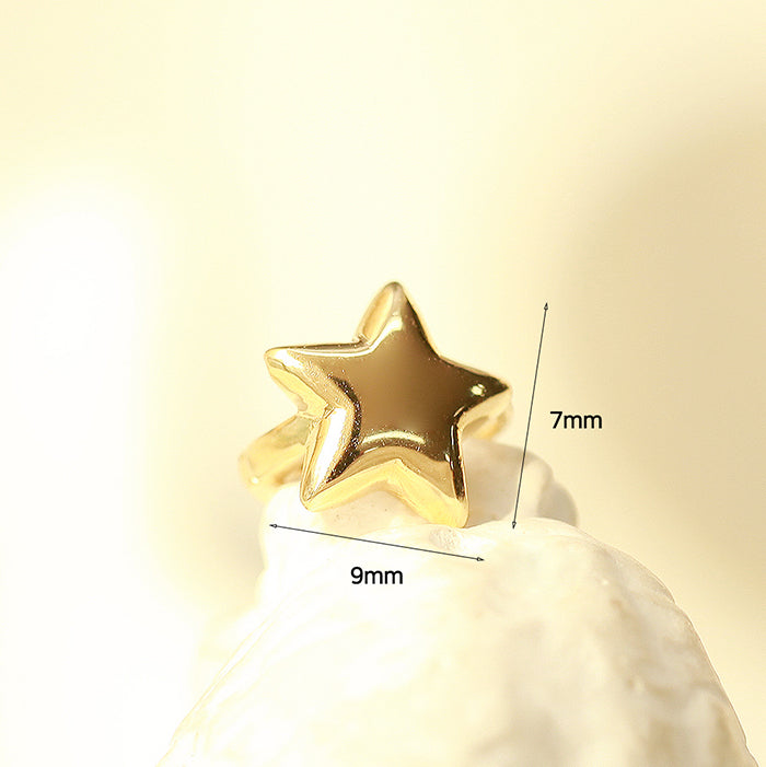 14K Gold Volume Heart Star Hoop Earring