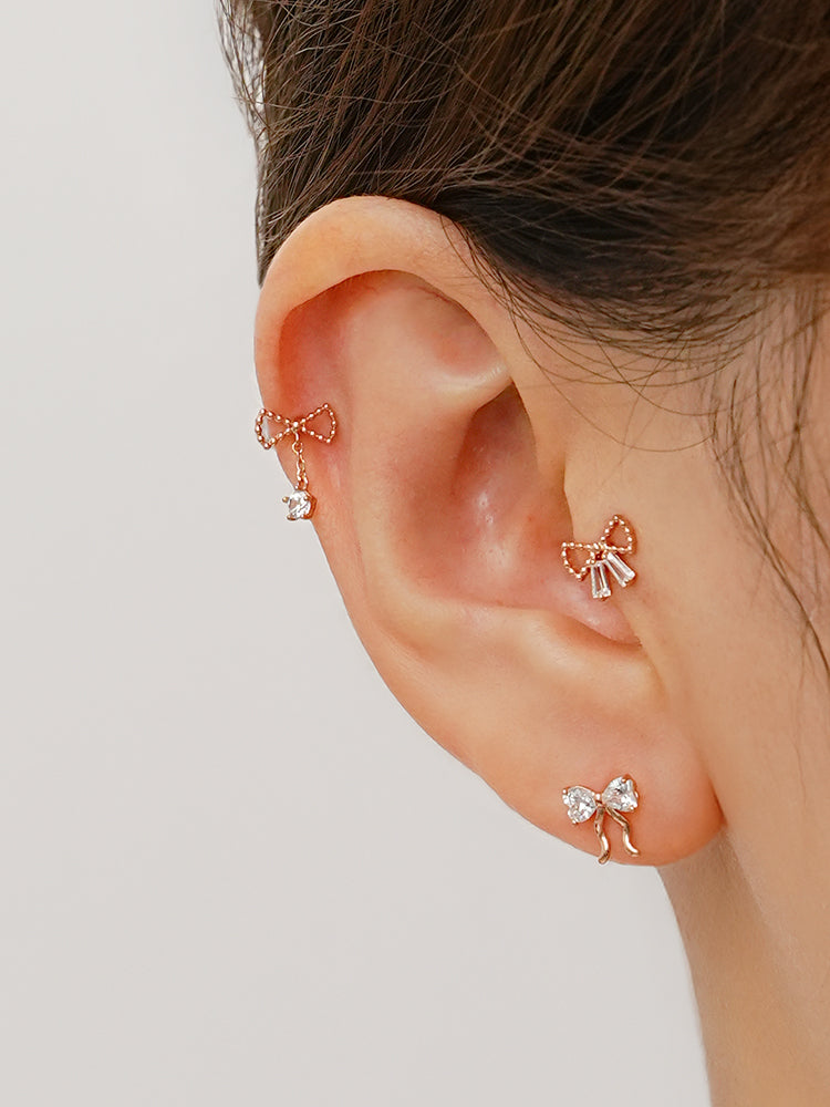 14K Solid Gold Balletcore Cubic Ribbon Cartilage Earring 20G