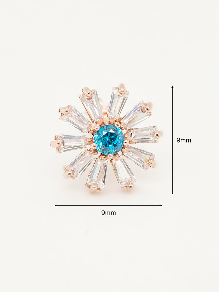 14K Gold Blue Sunshine Cartilage Earring 18G16G