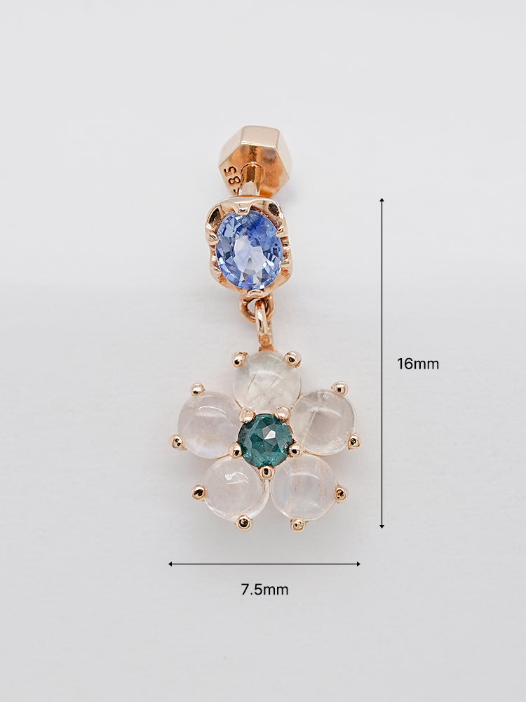 14K Solid Gold Brightening Sapphire Flower Drop Cartilage Earring 18G