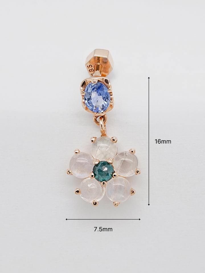 14K Solid Gold Brightening Sapphire Flower Drop Cartilage Earring 18G